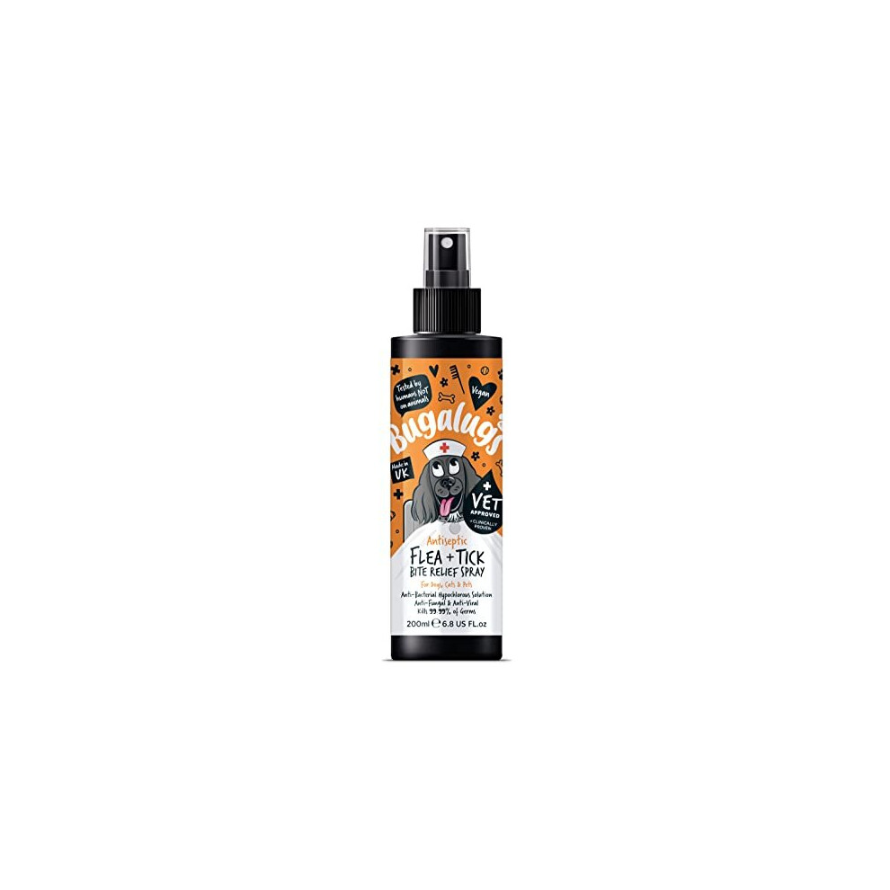 Bugalugs Insect Bite Relief Antiseptic Spray For Dogs 200Ml, Puppy, Cats & Pets - Dog Grooming Antibacterial, Antifungal For Dog Itchy Skin Relief - Use
