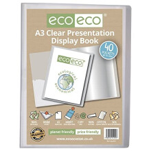 A3 Size 50% Recycled 40 Pocket Clear Presentation Display Book, Storage Case Portfolio Art Folder with Plastic Sleeves, eco101