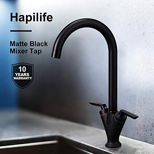 Black Kitchen Taps Hapilife Twin Lever Kitchen Mixer Tap Swivel Spout