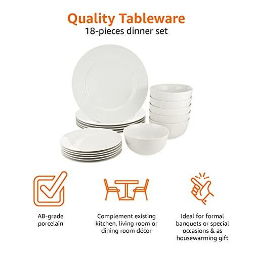 Amazon 18-Piece Dinnerware Set, Service for 6, White 2