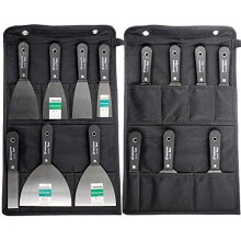 7 Pieces Scrapers and Filling Knives Set with Tool Bag, 50# Steel Putty Knives, Wall Paint Scrapers with Anti-Slip Plastic Handle, DIY Tools
