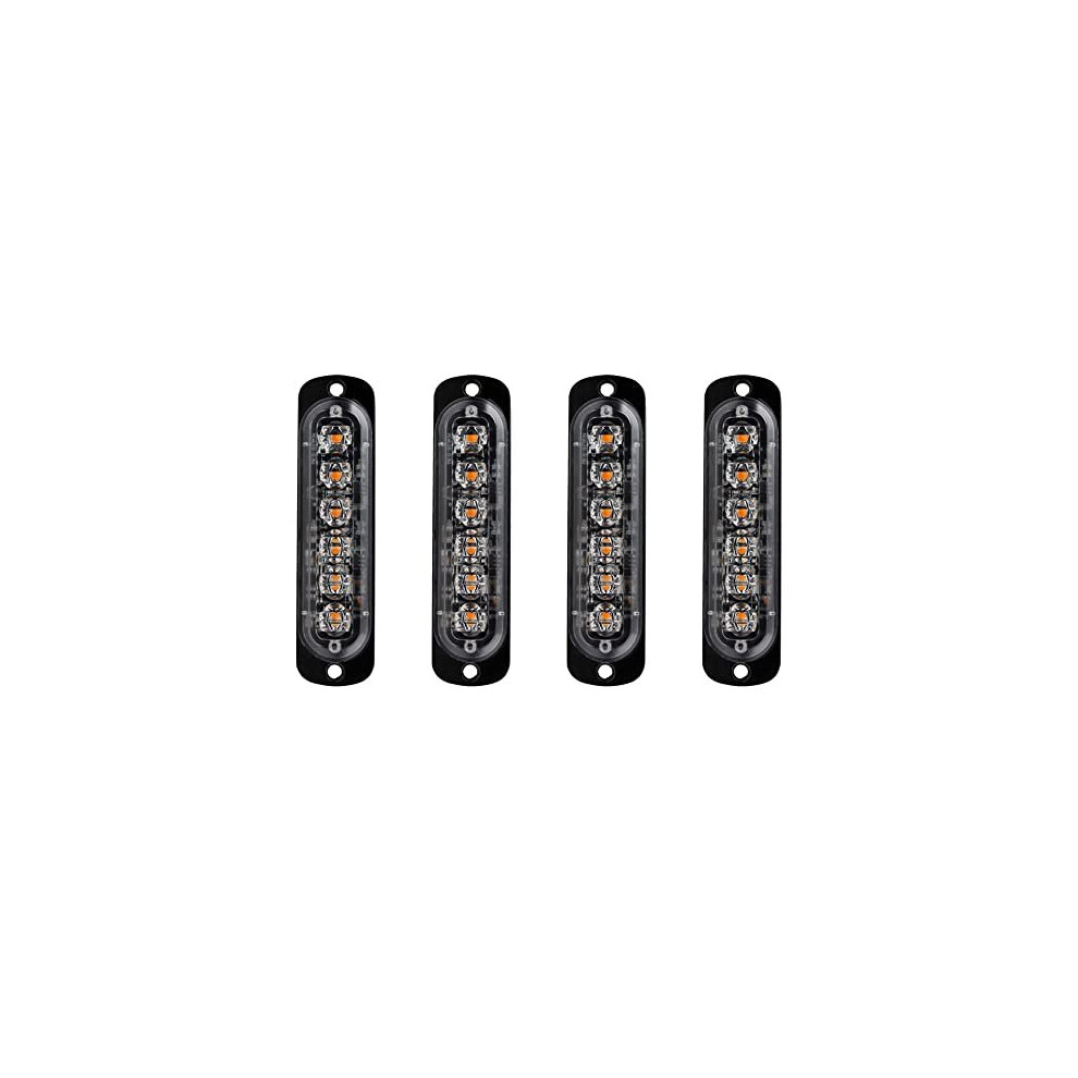 4Pcs 6Led & Emergency Warning Strobe Lights, Universal Caution Hazard Strobe Bar,Surface Mount Recovery Breakdown Beacon For 12V Amber/White/Light 763944366693