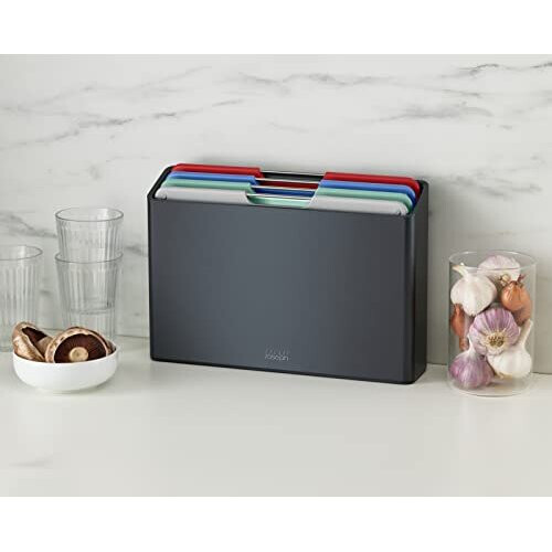 Joseph Joseph Folio Colour coded Chopping Board Set of 4, Slimline storage case, Regular- Graphite/Coast 2