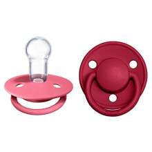 De Lux Soother 2-Pack, BPA Free Dummy Pacifier, Round Nipple. Silicone, OneSize (0-36 Months), Coral/Ruby