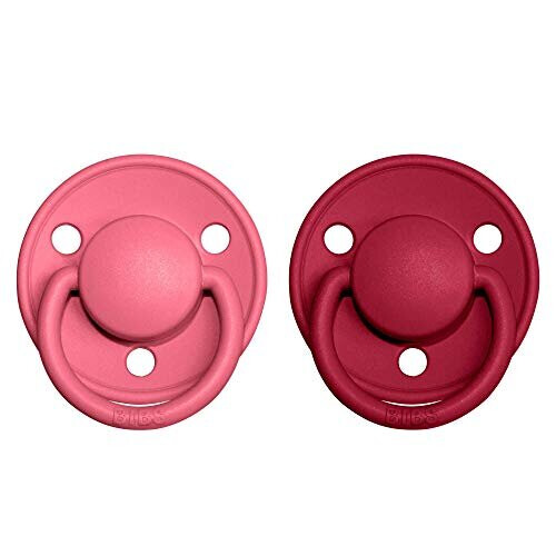 De Lux Soother 2-Pack, BPA Free Dummy Pacifier, Round Nipple. Silicone, OneSize (0-36 Months), Coral/Ruby 1