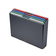 Folio Colour coded Chopping Board Set of 4, Slimline storage case, Regular- Graphite/Coast