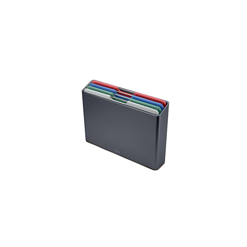 Joseph Joseph Folio Colour Coded Chopping Board Set Of 4, Slimline Storage Case, Regular- Graphite/Coast