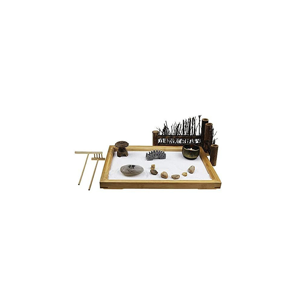 Japanese Zen Garden, 28x19x2.8cm Large Size Bamboo Tray, Office Desk Accessories, for Meditation and Gift Idea. Hand Packed in the UK.