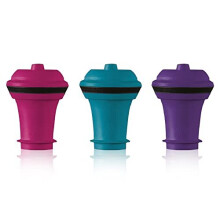 Wine Saver Vacuum Stoppers, Set of 3 - Purple / Blue / Pink
