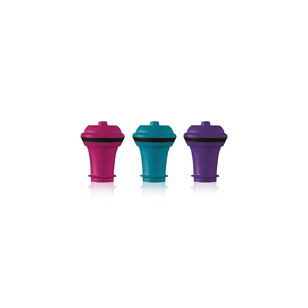 Wine Saver Vacuum Stoppers, Set of 3 - Purple / Blue / Pink