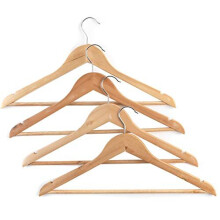 LA063557EU Wooden Coat Hangers, Hanger Set of 4 For Clothes, Slim Design, Trouser Bar And Rotating Hook For Rails, Indents For Delicate Items, Strong