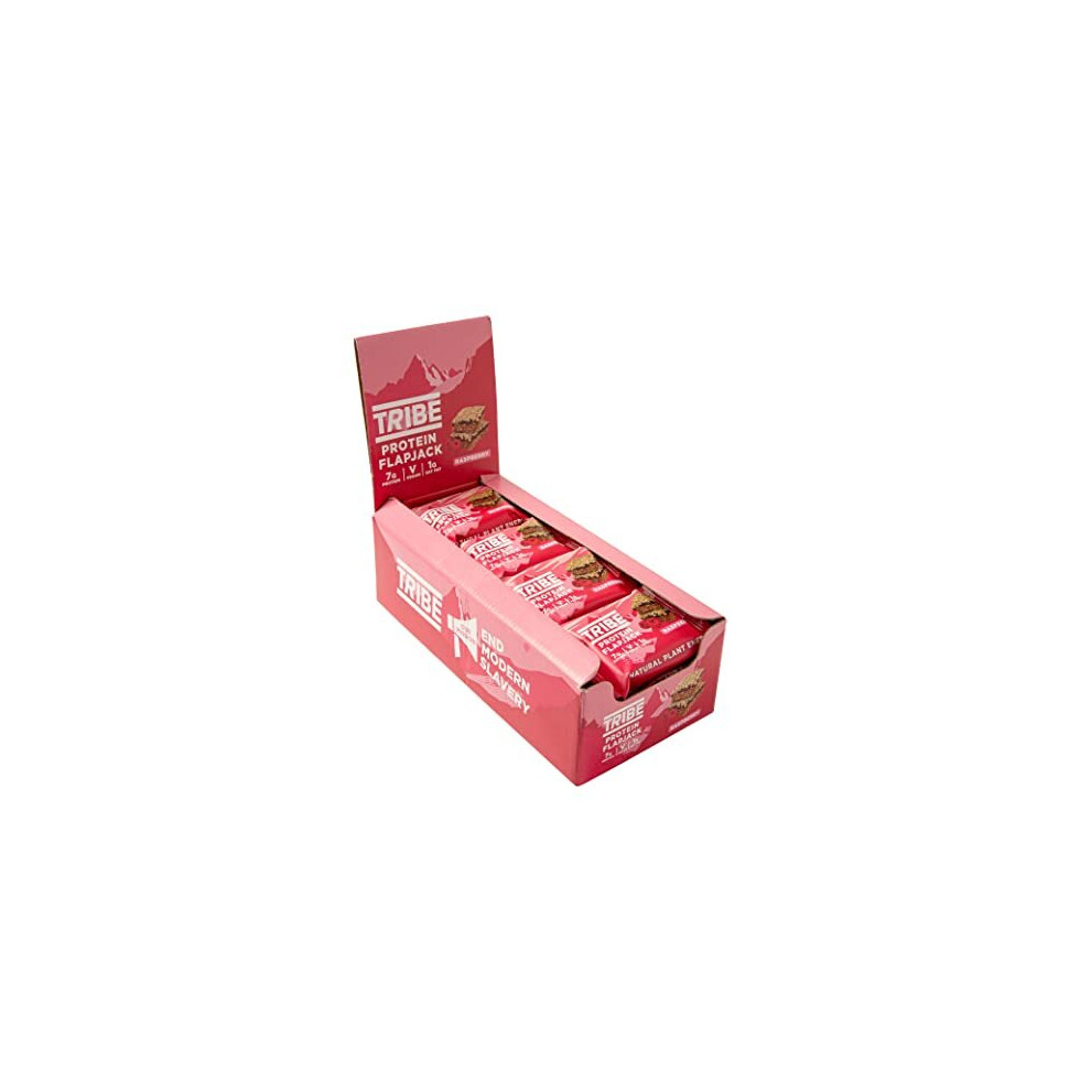 Tribe Protein Flapjacks - Choc Peanut - Great-Tasting Natural Plant Energy - Vegan, Dairy Free & Gluten Free (12 X 50G Bars) (Raspberry)