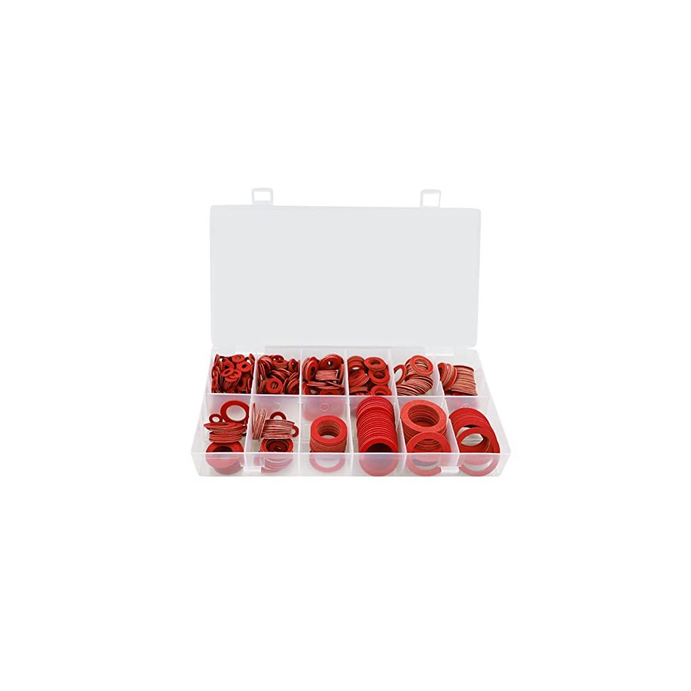 600 Pcs Fibre Washer Assorted Kit, Red Steel Paper Insulation Washer Assorted Set, 12 Sizes, with a Storage Box-image-OPC-PC9BKF8-NEW