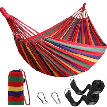 Cotton Hammock Comfortable Fabric with Tree-friendly Straps, Durable Portable Hammock with Travel Bag, Perfect for Garden Camping Outdoor/Indoor Patio