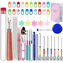 49 Pcs Needle Punch Tool Kit, Cross Stitch Set with Manual 10 Sizes Magic Embroidery Pen, Adjustable Ultra Punch Pen with Handle, Threader, Knitting
