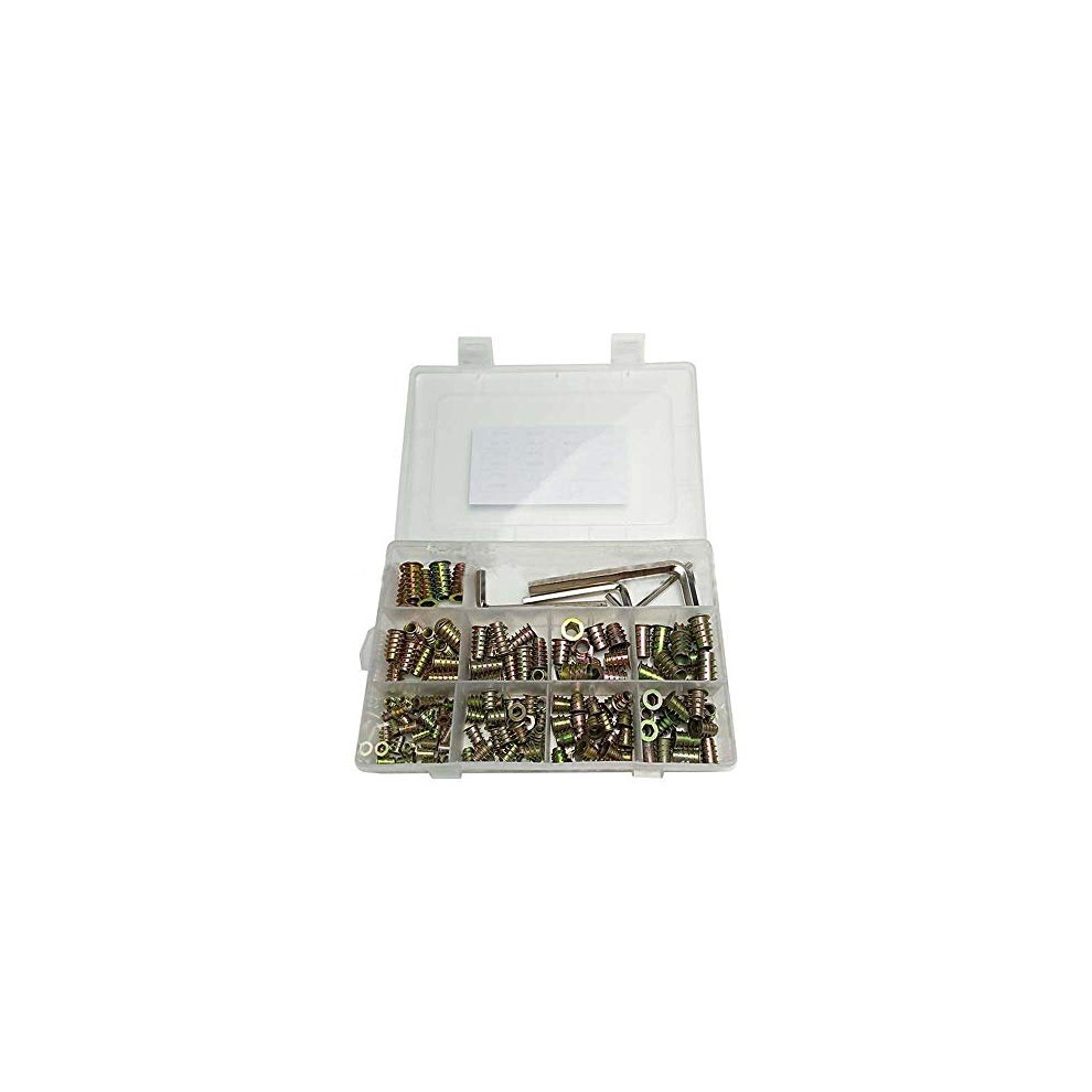 HOMEJIA 145pcs Threaded Insert Nuts M4 M5 M6 M8 Zinc Alloy Furniture Hex Socket Screw Inserts Assortment Tool Kit for Wood Furniture with 4pcs Hex