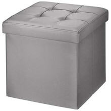 Folding Ottoman Storage Box with Lid, Faux Leather Footstool Toy Storage Box Storage Seat 38 x 38 x 38 cm (Gray)