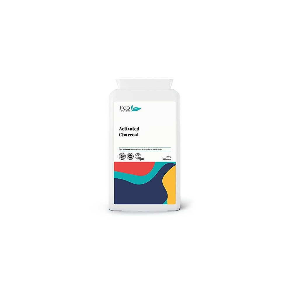 Troo Health Care Activated Charcoal Supplement (300Mg) - 120 Capsules | Steam Activated From Coconut | Contributes To Reducing Excessive Flatulence | Uk Manufactured