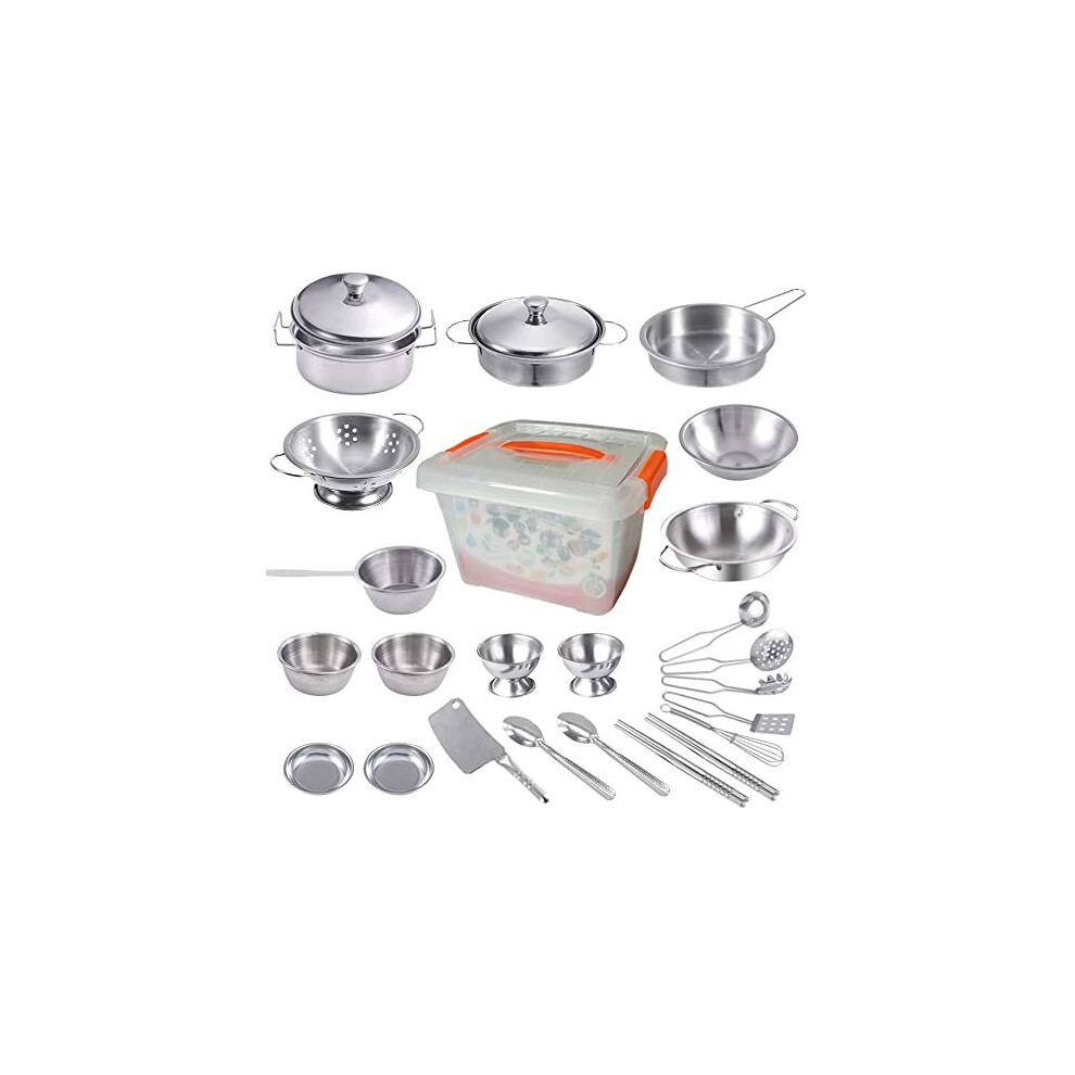 Photos - Role Playing Toy Cooking Utensils Set Stainless Steel Kitchen Toys Pretend Play Pots Pans Toy Cookware Kits for Kids Come with a Handy Storag