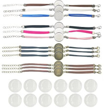 Bracelet Bezel Settings-12 Pieces 20mm Round Cabochon Bezel Tray Blank Bangles Bracelets with 20mm Clear Glass Cabochons for Jewelry Making