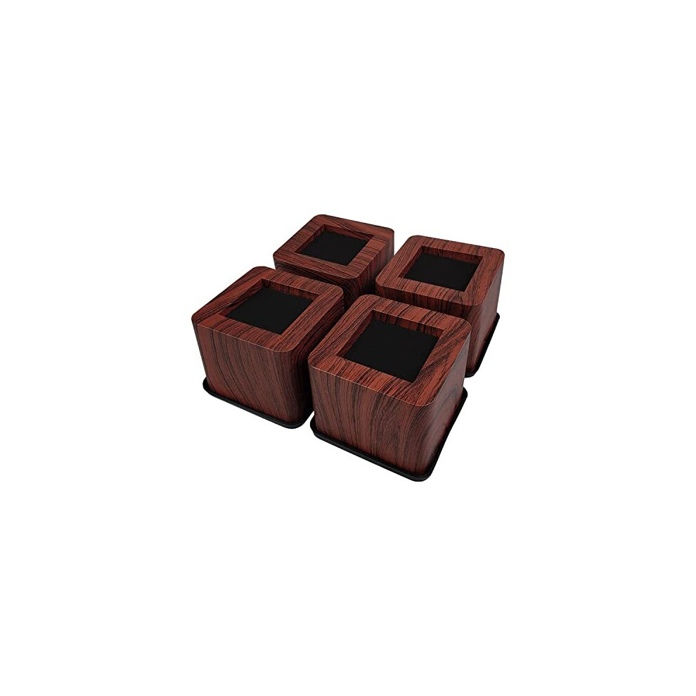 3 Inch Square Furniture Risers - Heavy Duty Bed Lifts that Can Support Up to 2200lbs - Set of 4, Made from Durable Plastic with a Dark Wooden Finish