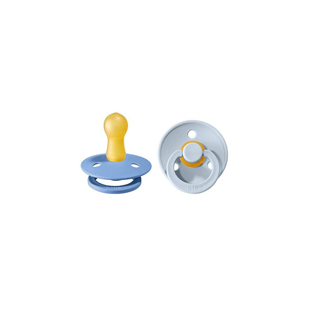 Bibs Colour Soother 2-Pack, Bpa Free Dummy Pacifier, Round Nipple. Natural Rubber Latex, Size 2 (6-18 Months), Sky Blue/Baby Blue