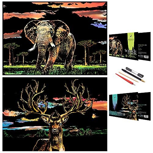 Scratch Painting Art Paper,Animal Series Scratchboard for Kids & Adults
