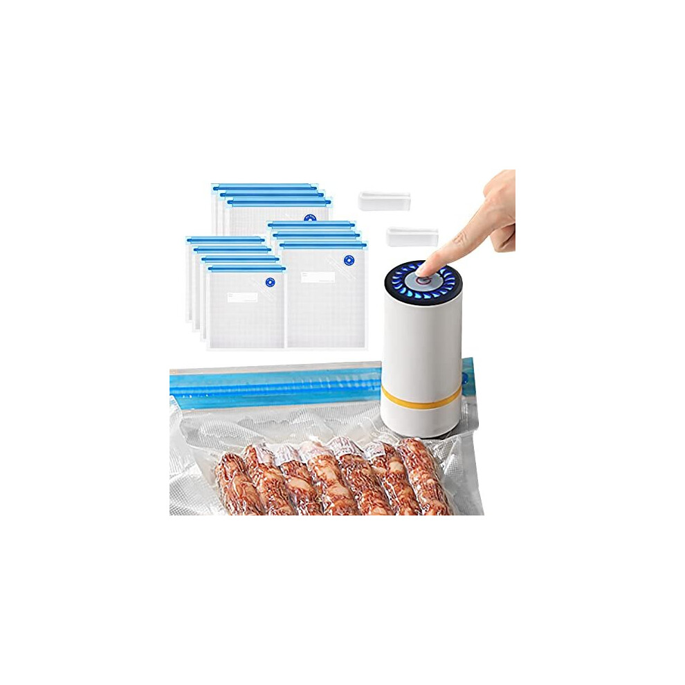 Portable Vacuum Sealer Set, Geliking Food Vacuum Sealer Machine Rechargeable Handheld Vacuum Sealer for Food with 10 Reusable Sous Vide Bags for Food