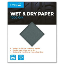 WD1000 Wet & Dry Polishing Paper 1000 Grit, Pack of 25, 230mm x 280mm, Perfect for DIY Car Bodywork Repairs, Machine, Manual Sanding, Furniture and
