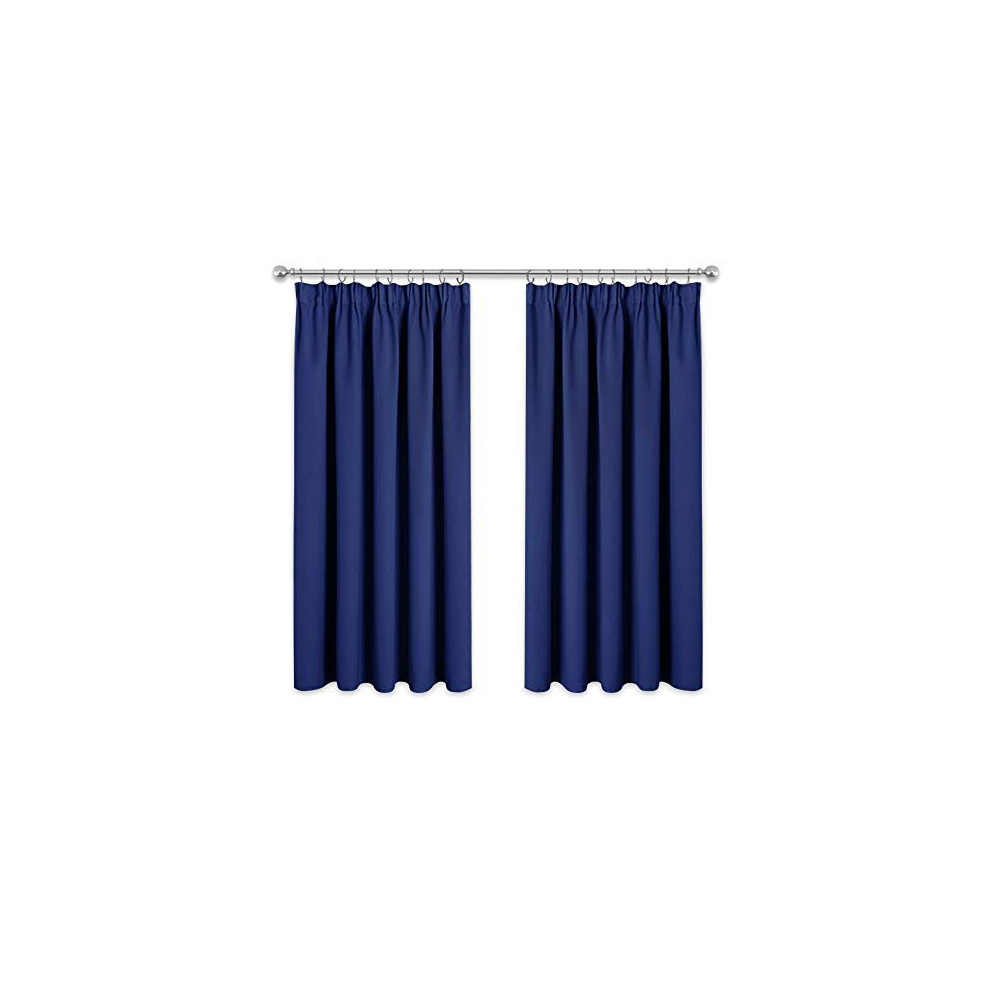 Blackout Curtains 54 Inch Drop - Blue Thermal Pencil Pleat Blackout Window Curtain Energy Saving For Boys Short Panel Drapes For Bedroom, W 46 By L 54