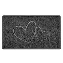 Double Heart Embossed Shape Door Mat Dirt-Trapper Washable Barrier Doormat-Dark Grey (Drainage Open-Back)-Medium (75x44cm)