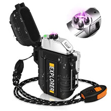 USB Rechargeable Lighter, Waterproof Dual Arc Lighters for Camping Hiking Outdoor Survival Kits (F13-Black)