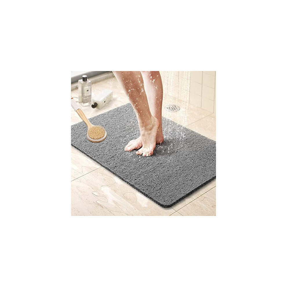 Morrowcamp Loofah Non-Slip Shower Mat 60X40 Cm - Anti-Mould, Quick-Dry Drainage Mat For Inside Shower, Washable Pvc Bath Mat (Grey) Grey
