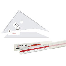 Adjustable Set Square 35cm & Triangular Scale Ruler 30cm Set of 2 for Architecture, Drawing, Carpentry