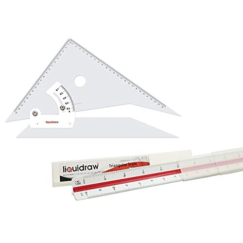 Adjustable Set Square 35cm & Triangular Scale Ruler 30cm Set of 2 for Architecture, Drawing, Carpentry