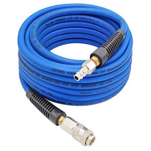 Hybrid Air Hose 10m Long 6.5mm ID X 12mm OD 300 PSI with 1/4-Inch Europe Steel Quick Coupler Fittings and Bend Restrictors for Heavy Duty, Lightweight