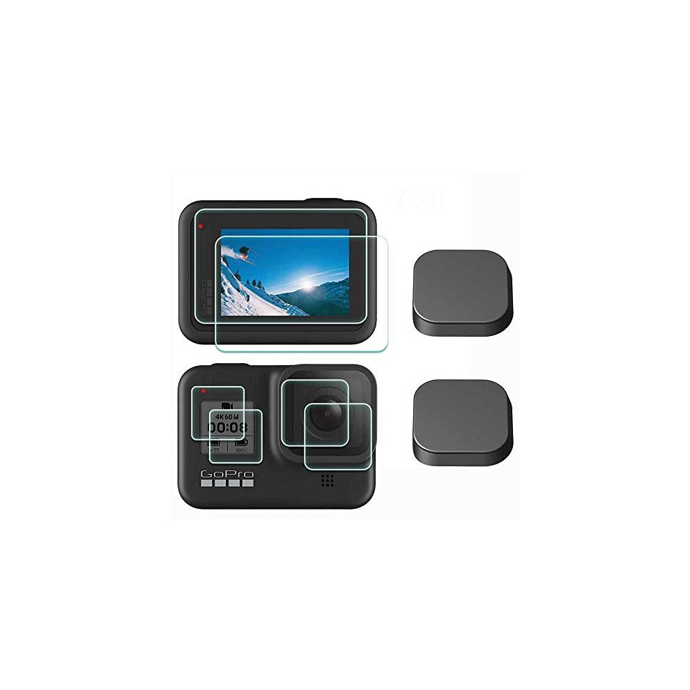 Screen Protector For Gopro Hero 8 Hero8 + Lens Tempered Glass +Lens Cap Cover,9H Hardness Saver,Anti-Scrach Anti-Fingerprint Anti-Bubble [2+6 Black 744702733056