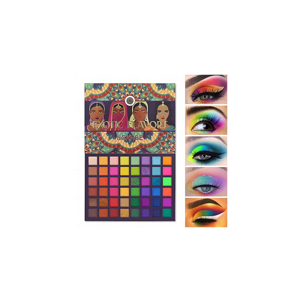 EXOTIC FLAVORS Neon Eyeshadow Makeup Palette - 48 Colorful High Pigmented - Rainbow Matte Shimmer Glitter Eye Shadow Make Up Pallet Gift Set