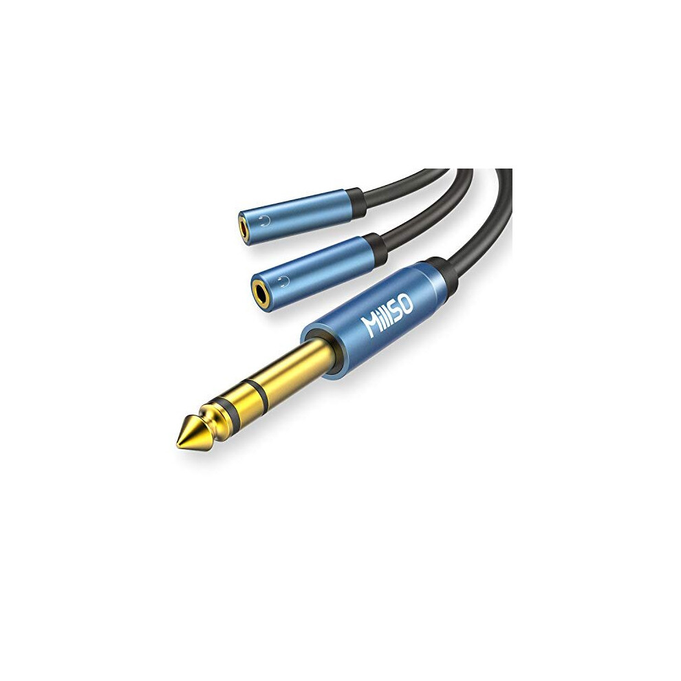 1/4 inch to 3.5mm Headphone Jack Adapter, 2x 3.5mm 1/8'' Female Jack Socket to 6.35mm 1/4'' Male Plug 3-pin Stereo Audio Y Splitter Cable with-image-OPC-PC9BN85-NEW