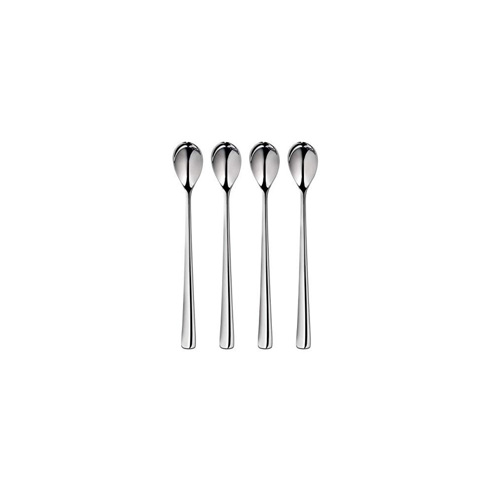 Malvern Bright Long Handled Spoon, Set of 4. Suitable for Latte, jam and ice Cream. Made from Stainless Steel. Dishwasher Safe.