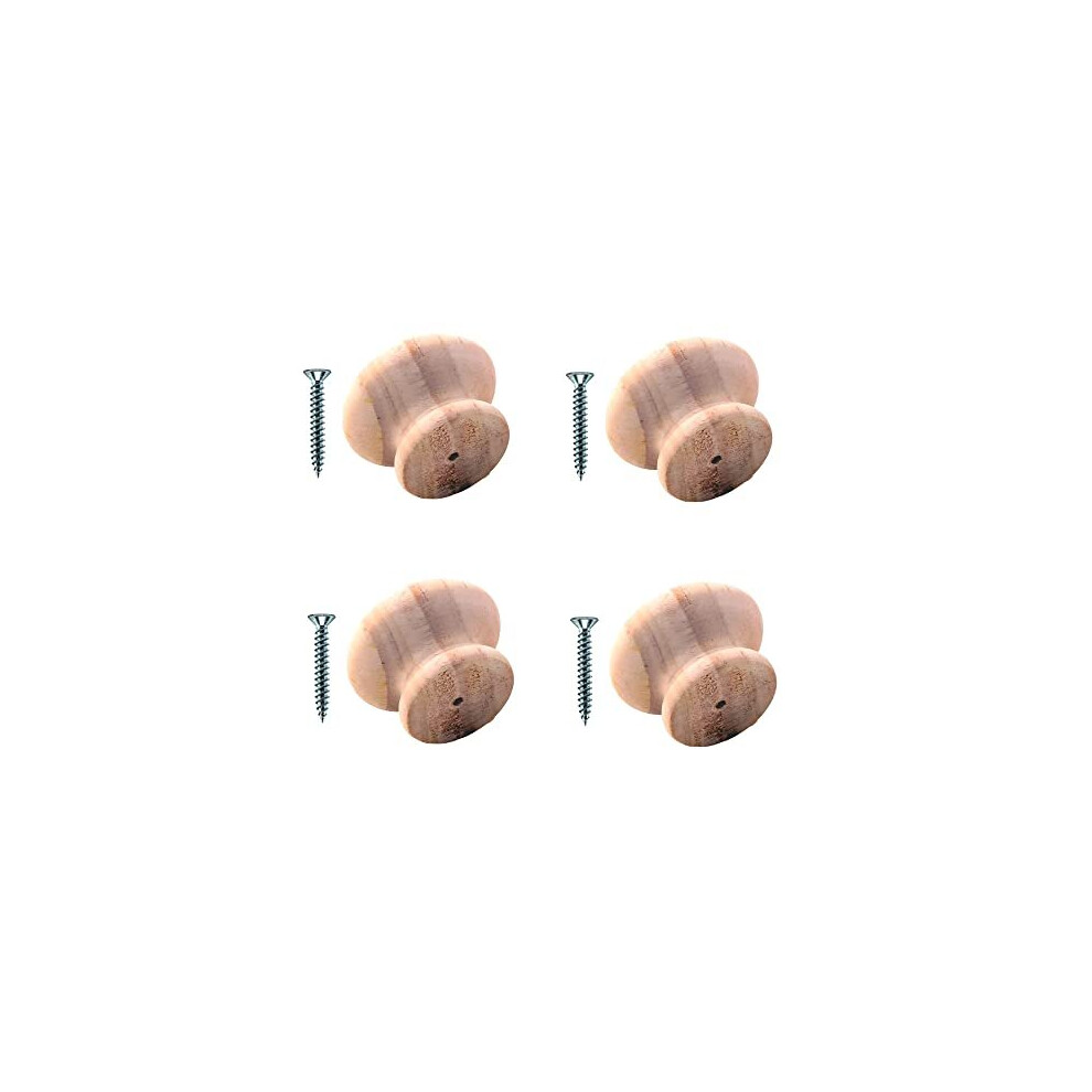 Terf Traditional Unlacquered Pine Wooden Cupboard Cabinet Door Knob 40Mm Drilled Wood Knob With Fixing For Chest Drawer Cupboard Kitchen Wardrobe 5059655020593