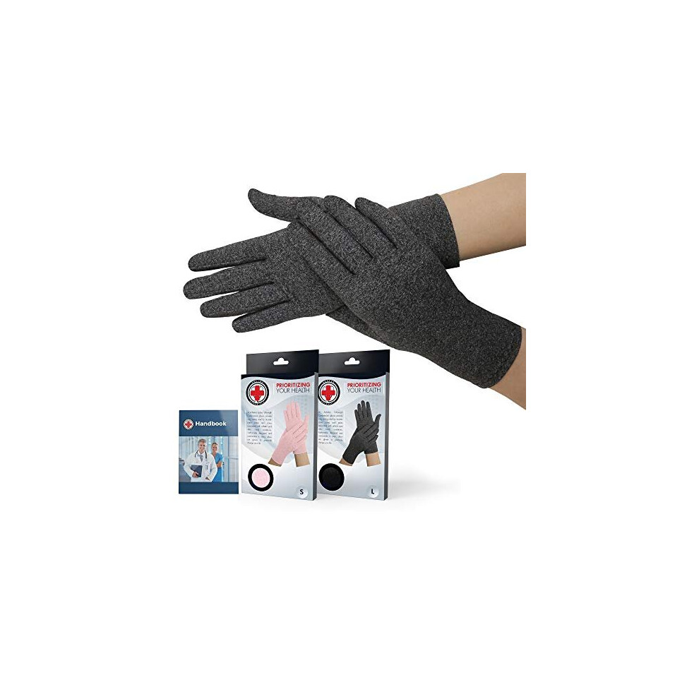 Dr. Arthritis Doctor Developed Full Fingered Arthritis Gloves/Compression Gloves (Grey) And Doctor Written Handbook -Relief For Joint Condition (Osteo/Rheuamtoid),