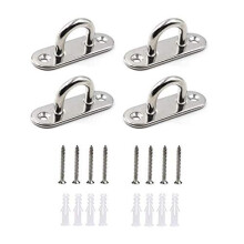 4Pcs M6 304 Stainless Steel Oblong Pad Eye Plate, Marine Hardware Staple Hook Loop With 12 Screws and Plastic Plugs