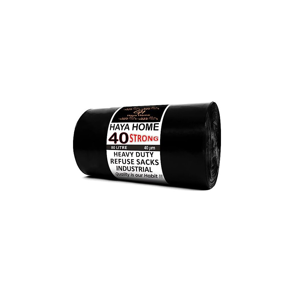 Haya Home 70L to 80L 40 Extra Strong Bin Bags Heavy Duty Bin Liners 40 μm Black Plastic Refuse Sacks large Waste Dustbin Bags for Kitchen Home Office