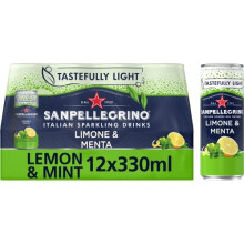 San Pellegrino Italian Tastefully Light Sparkling Lemon & Mint Canned Soft Drink 12 x 330ml | 74 kCals per Can