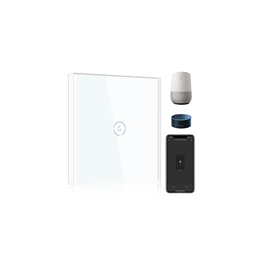 Smart Light Switch,Compatible With Alexa And Google Home,1 Gang 1 Way Wifi Touch Switch,2 Way Or Multi-Way Control By Smartlife App,White Alexa Switch 676422580408