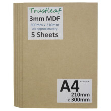 5 x 3mm MDF Sheets, Medite, Laser, Crafts, DIY (3mm 210mm x 300mm,A4, x 5)