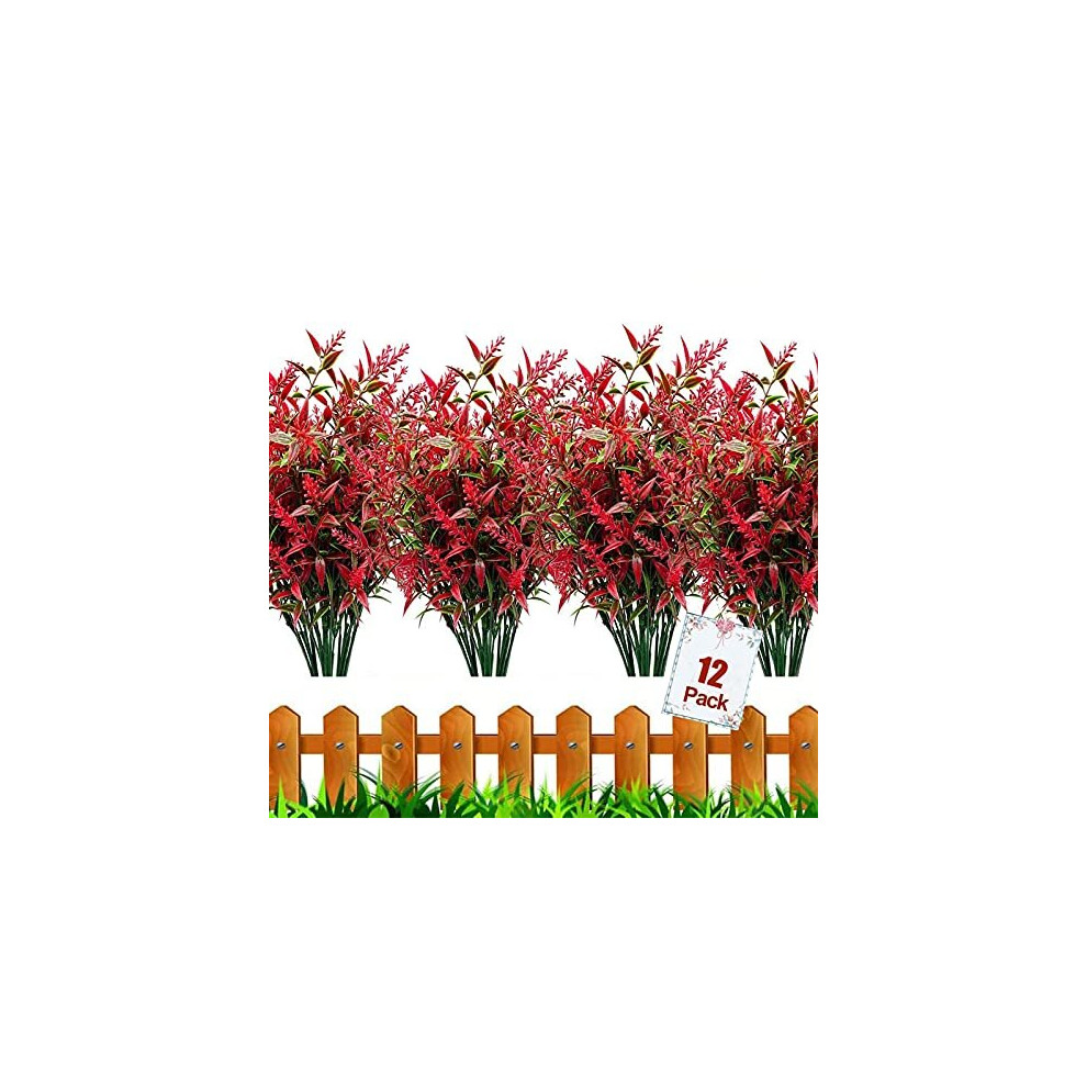 12 Bundles Outdoor Artificial Flowers UV Resistant Fake Boxwood Plants, Faux Plastic Greenery for Indoor Outside Hanging Plants Garden Porch Window