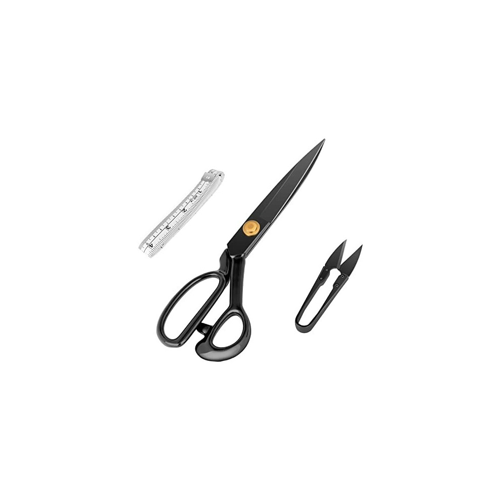 Fabric Scissors, Professional Dressmaking Scissors Set, With Thread Snips And Tape Measure For Cutting Fabric, Clothes, Leather, 10 Inch, Black