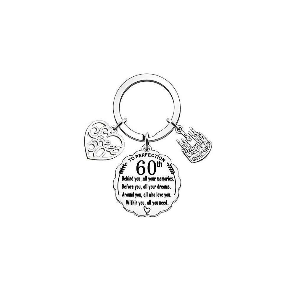 60th Birthday Gifts Keyring for Women Sweet Happy Birthday Inspirational Personalized Keychain Gifts for Friends(60th)